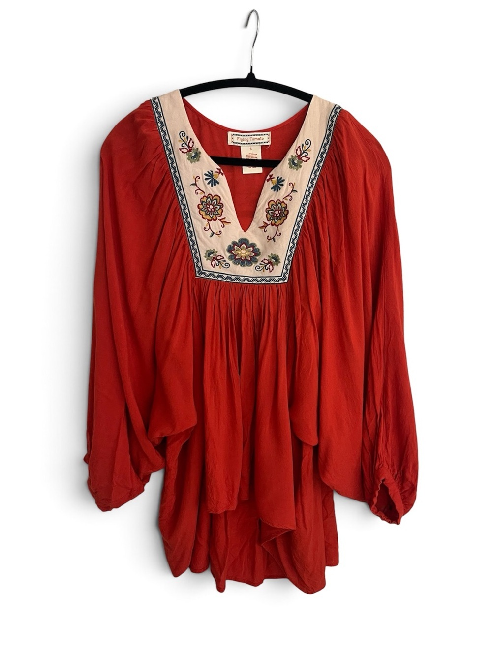 Flying Tomato Rust Red Embroidered V-Neck Peasant Top